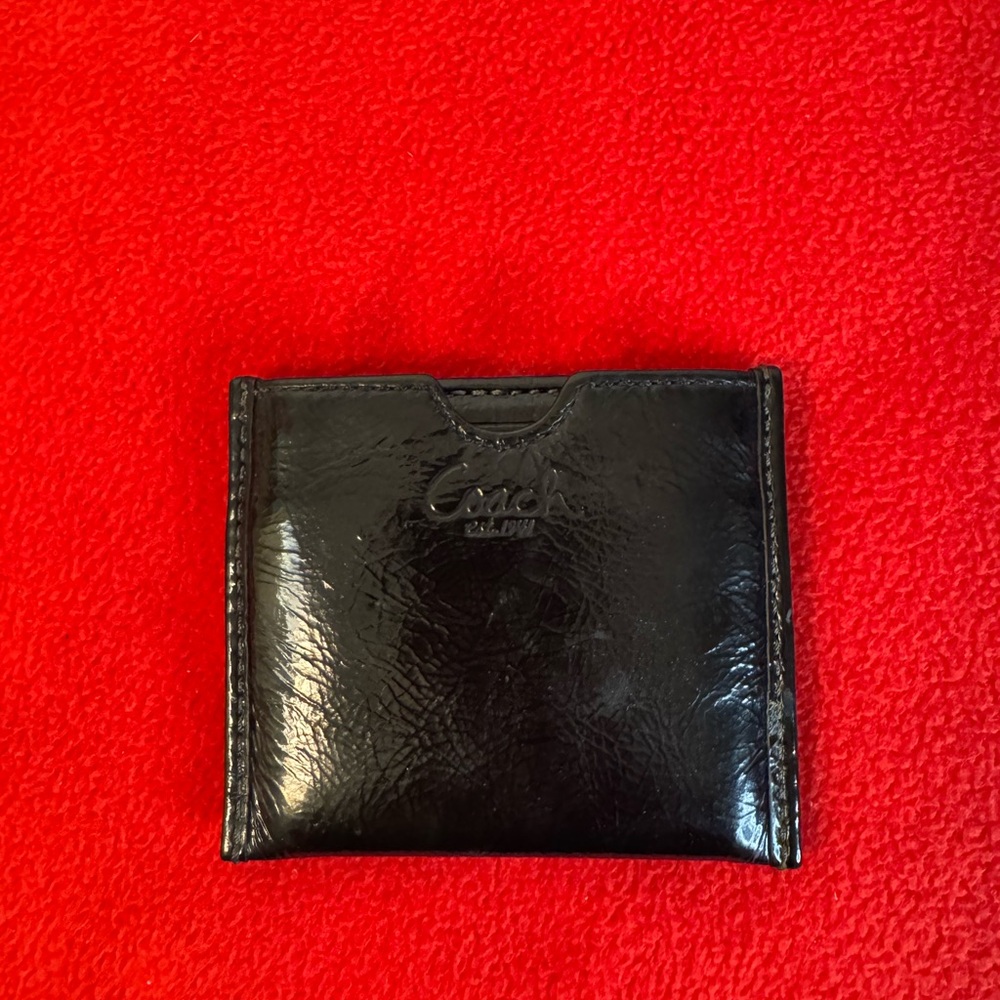 Vintage Coach black patent leather case leather trim personal mirror EUC - Picture 6 of 8
